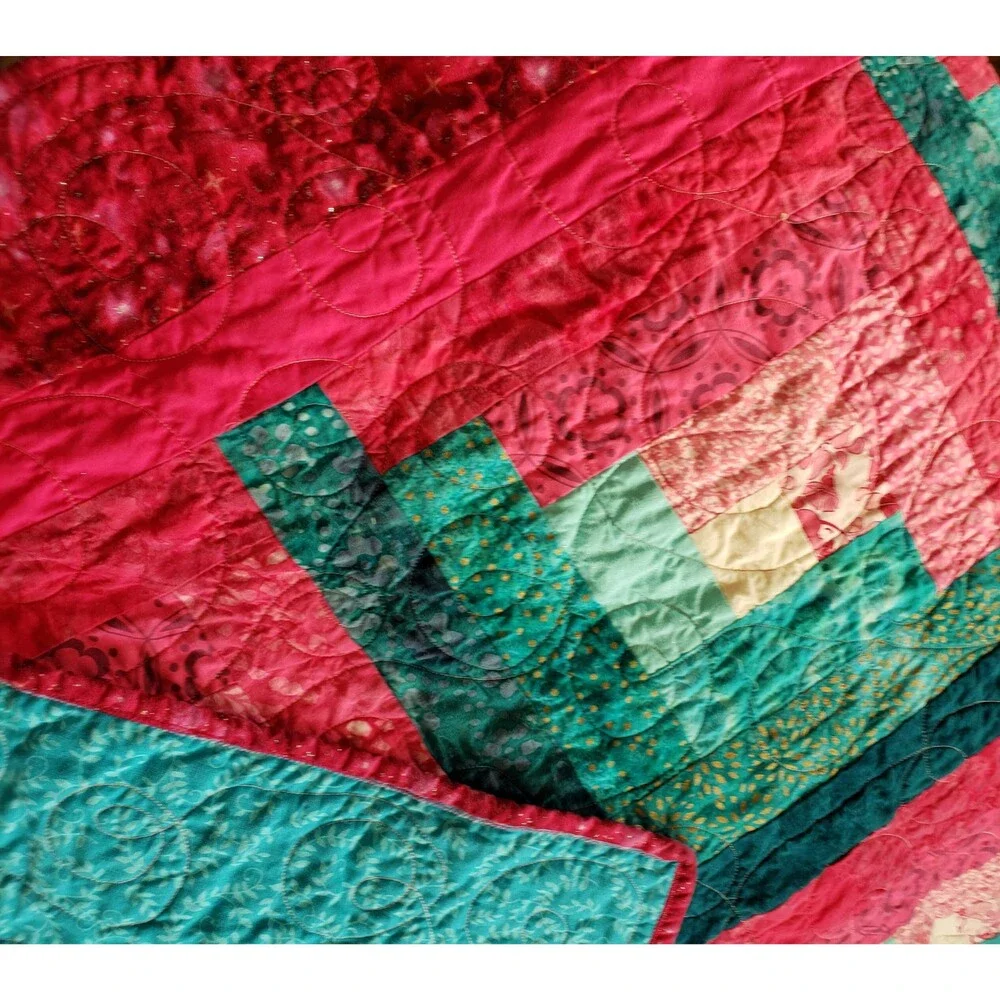 Log Cabin Quilt, Bright, Modern, Traditional Pattern, Sofa Quilt Blanket Throw
